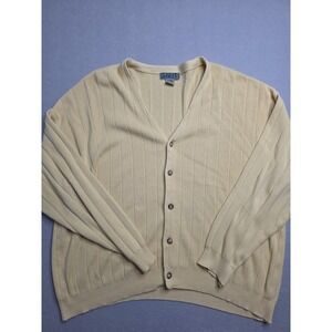 Arnold Palmer Cardigan Sweater Men 2XL Beige Cotton Ribbed Knit Warm Wear Winter